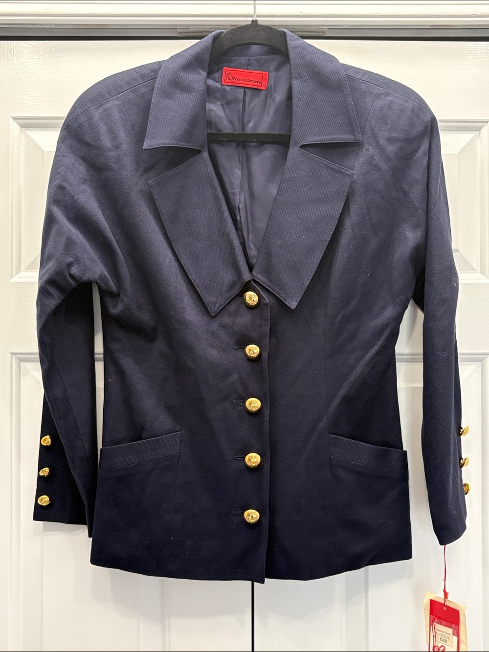 NWT Roberta di Camerino Ribbed Navy Women’s Lined Blazer with Gold Buttons